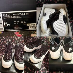 Nike Little Posite One GS in Black and White with Silver Accents